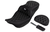 Saddlemen Roadsofa™ Lattice Stitch Seat With Backrest White Stitch - 808-07B-182B6 For Harley Touring 2008-2025