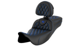 Saddlemen Roadsofa™ Extended Reach Seat Lattice Stitch Blue Stitch With Backrest - 808-07B-184B1 For Harley Touring 2008-2025