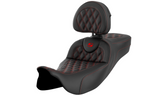 Saddlemen Roadsofa™ Extended Reach Seat Lattice Stitch Red Stitch With Backrest - 808-07B-184B4 For Harley Touring 2008-2025