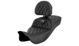 Saddlemen Roadsofa™ Extended Reach Seat Lattice Stitch Silver Stitch With Backrest - 808-07B-184B5 For Harley Touring 2008-2025