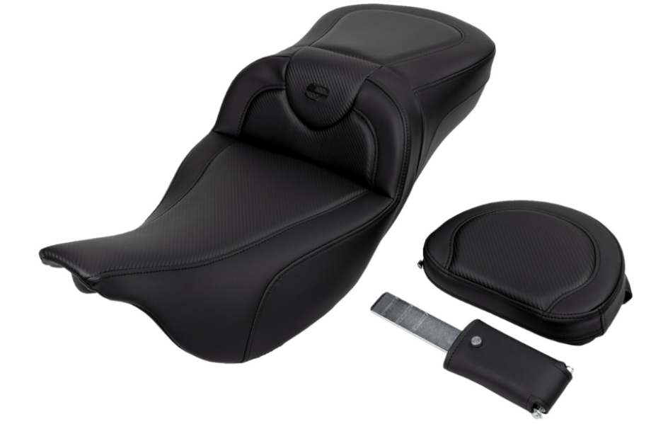 Saddlemen Roadsofa™ Carbon Fiber Seat Black Stitch Backrest - 808-07B-186B0 For Harley Touring 2008-2023