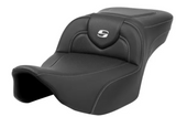 SADDLEMEN 0801-1633 823-07-186 Roadsofa™ Extended Reach Carbon Fiber Seat Silver Stitch/Silver Logo - no Backrest - FL 23-24