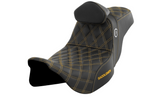 Saddlemen Pro Series SDC Performance Grip Seat With Backrest Gold Stitch - SC80807GOLRT For Harley Touring 2008-2024