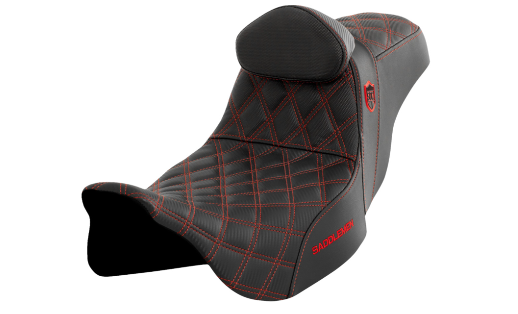 Saddlemen Pro Series SDC Performance Grip Seat With Backrest Red Stitch - SC80807REDRT For Harley Touring 2008-2024