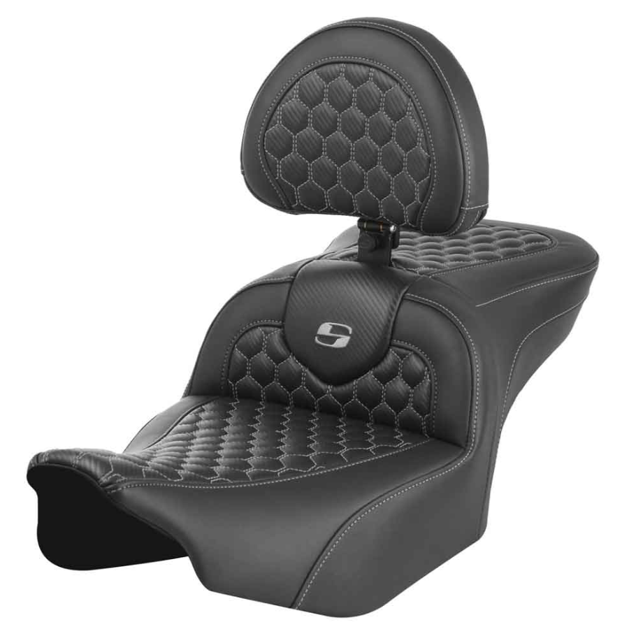 Saddlemen Honeycomb Roadsofa™ Seat With Backrest Honeycomb Gray Stitch - 823-07-189B2 For Harley Touring 2023-2026