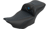 Saddlemen Roadsofa™ Extended Reach Seat With Backrest Honeycomb Blue Stitch - 823-07-190B1 For Harley Touring 2023-2026