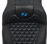 Saddlemen Roadsofa™ Extended Reach Seat With Backrest Honeycomb Blue Stitch - 823-07-190B1 For Harley Touring 2023-2026
