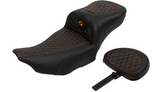 Saddlemen Roadsofa™ Extended Reach Seat With Backrest Honeycomb Orange Stitch - 823-07-190B3 For Harley Touring 2023-2026