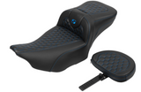 Saddlemen Roadsofa™ Extended Reach Seat With Backrest Honeycomb Blue Stitch - 823-07-190B1 For Harley Touring 2023-2026