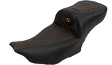 Saddlemen Roadsofa™ Extended Reach Seat With Backrest Honeycomb Orange Stitch - 823-07-190B3 For Harley Touring 2023-2026