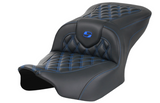 Saddlemen Roadsofa™ Lattice Stitch Seat Without Backrest Carbon Fiber Blue Stitch - 823-07-20601 For Harley Touring 2023-2026