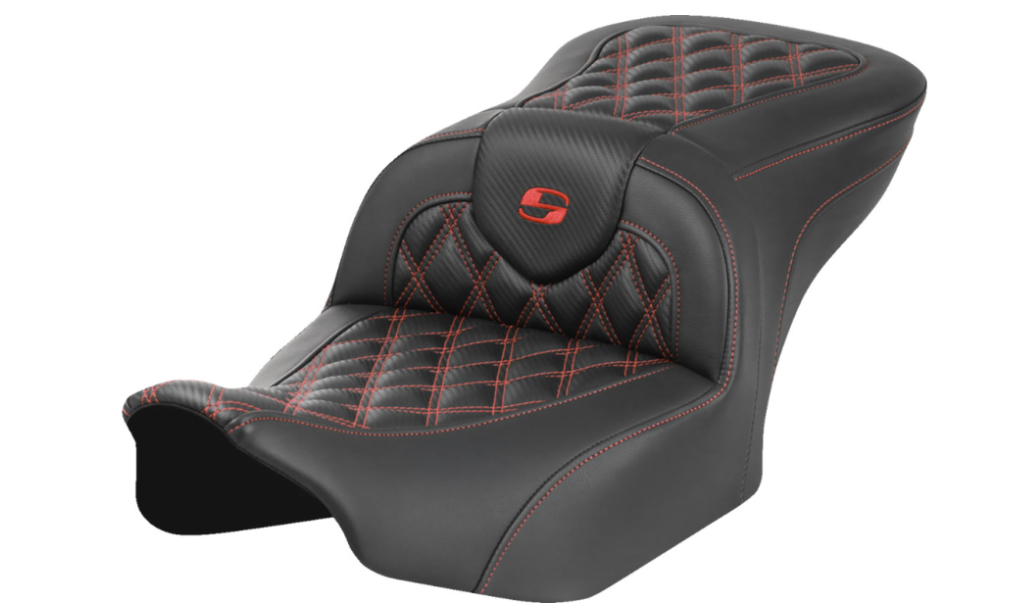 Saddlemen Roadsofa™ Lattice Stitch Seat Without Backrest Carbon Fiber Red Stitch - 823-07-20604 For Harley Touring 2023-2026
