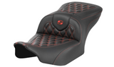 Saddlemen Roadsofa™ Lattice Stitch Seat Without Backrest Carbon Fiber Red Stitch - 823-07-20604 For Harley Touring 2023-2026