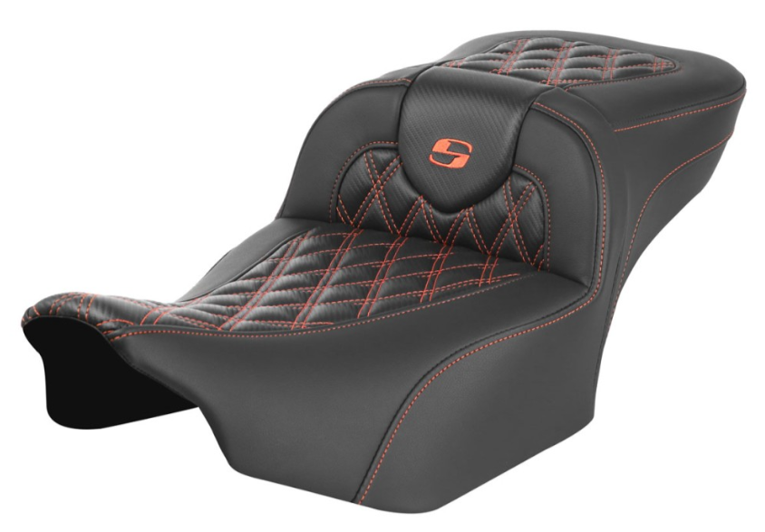 Saddlemen Roadsofa™ Extended Reach Seat Without Backrest Lattice Stitch Orange Stitch FL FX - 823-07-20703 For Harley Touring 2023-2026