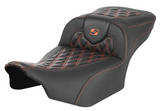 Saddlemen Roadsofa™ Extended Reach Seat Without Backrest Lattice Stitch Orange Stitch FL FX - 823-07-20703 For Harley Touring 2023-2026