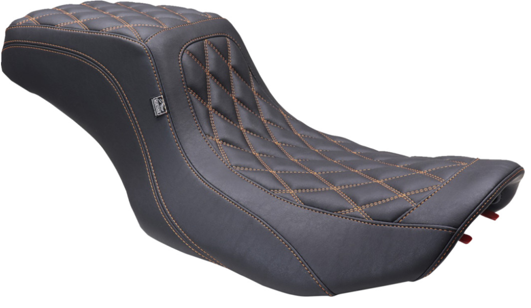 Mustang Double Diamond Squareback Seat Orange Stitch - 88415MO For Harley Touring 2023-2026