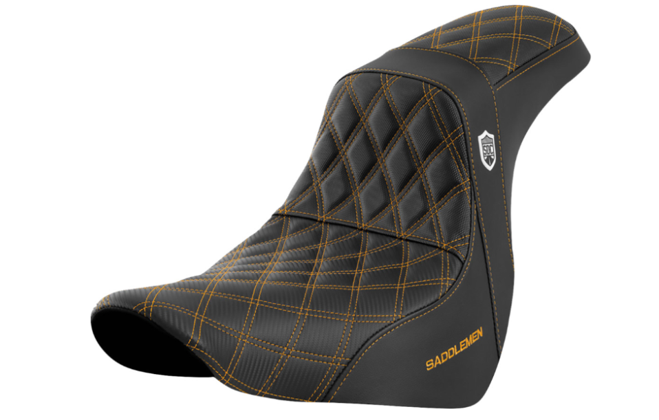 Saddlemen Pro Series SDC Performance Grip Seat Without Backrest Gold Stitch FL FX - SC81829GOL For Harley Softail 2018-2026