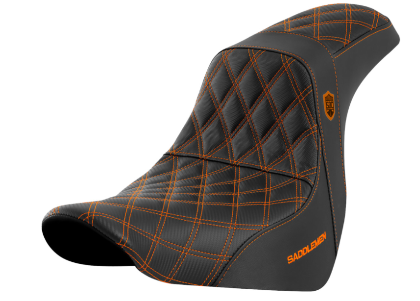 Saddlemen Pro Series SDC Performance Grip Seat Without Backrest Orange Stitch FL FX - SC81829ORA For Harley Softail 2018-2026