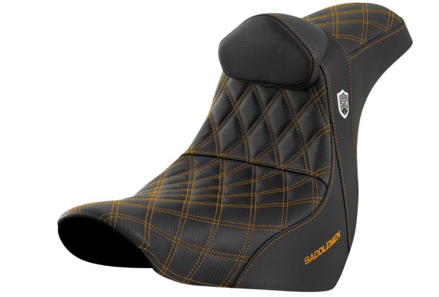 Saddlemen Pro Series SDC Performance Grip Seat With Backrest Gold Stitch FL FX - SC81829GOLRT For Harley Softail 2018-2026