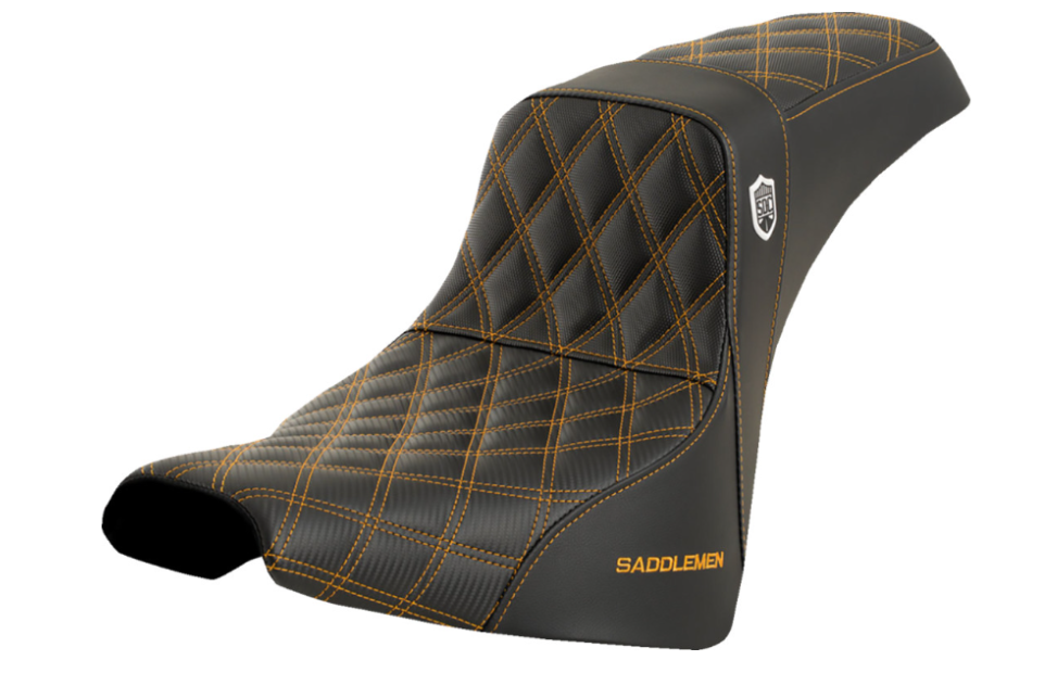 Saddlemen Pro Series SDC Performance Grip Seat Without Backrest Gold Stitch - SC81830GOL For Harley Softail 2018-2025