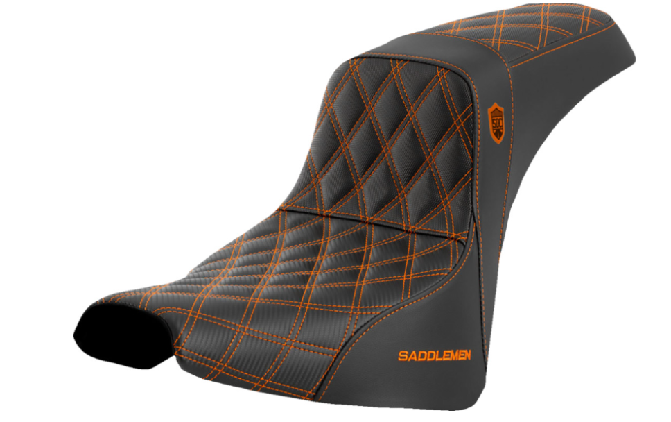 Saddlemen Pro Series SDC Performance Grip Seat Without Backrest Orange Stitch - SC81830ORA For Harley Softail 2018-2025