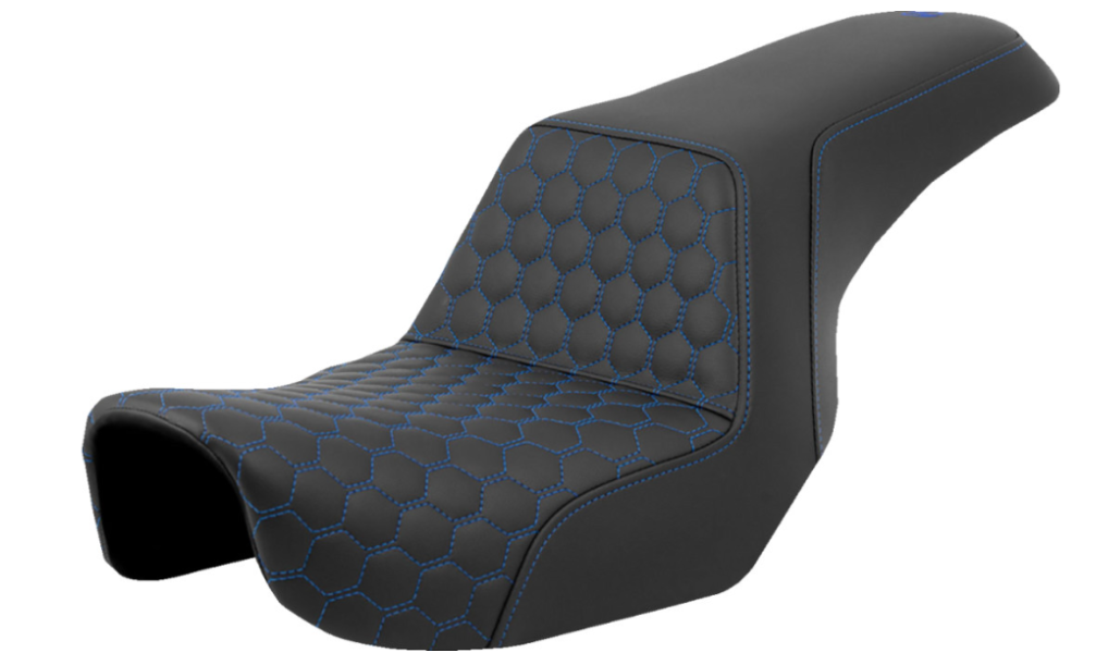 SADDLEMEN 0803-0718 A806-04-177BLU Honeycomb Step-Up Seat BLUE Stitching - Dyna '06-'17