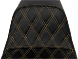 SADDLEMEN 0803-0727 SC80604GOL Pro Series SDC Performance Grip Seat- Carbon Fiber/Lumbar Gripper - Gold Stitch - Dyna '06-'17