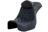 Saddlemen Pro Series SDC Performance Grip Seat With Backrest Blue Stitch - SC80604BLURT For Harley Motorcycles 2006-2017