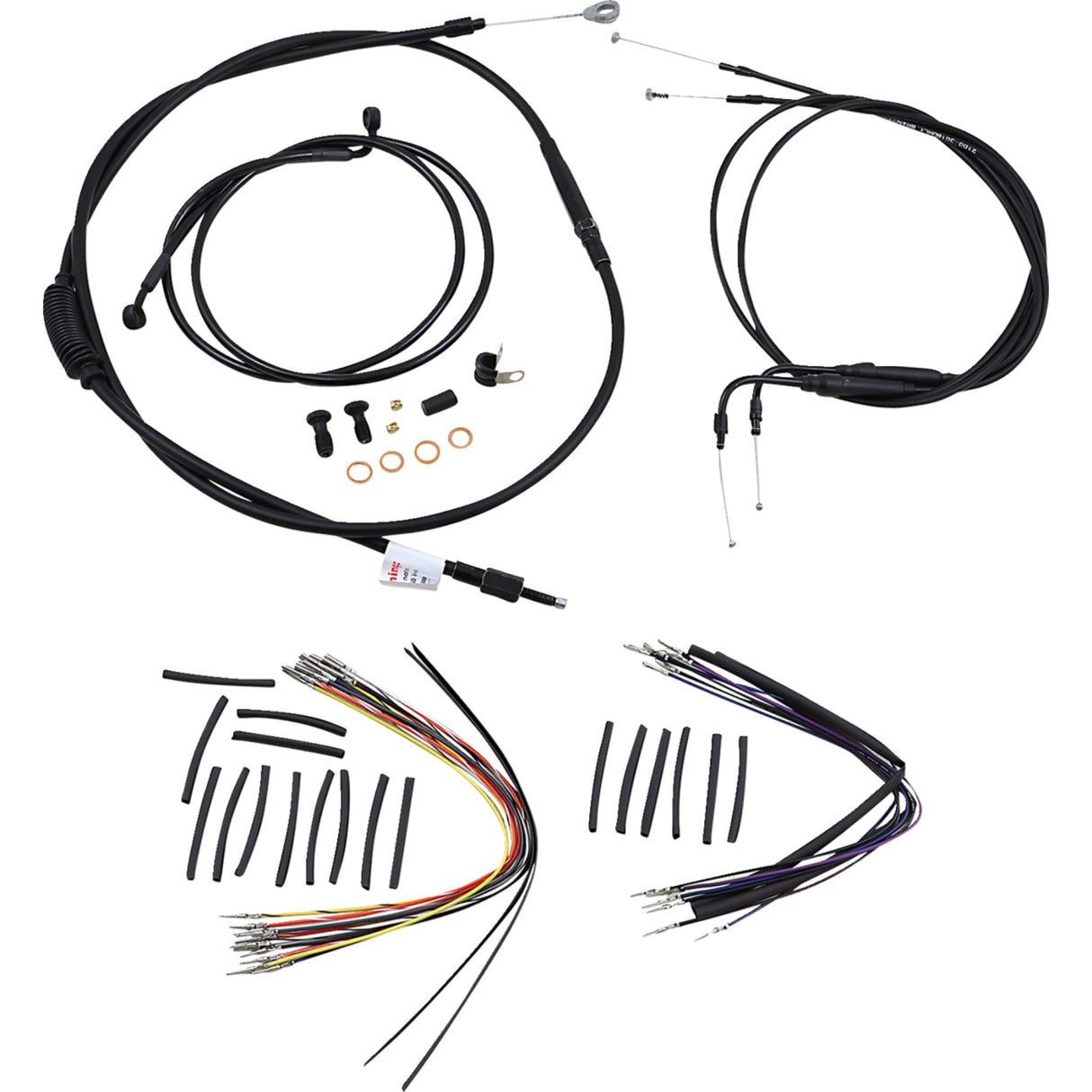 Burly Brand Complete Black Vinyl Handlebar Cable Line Kit For Ape Hangers 16" - B30-1013 For Harley Softail 2000-2006