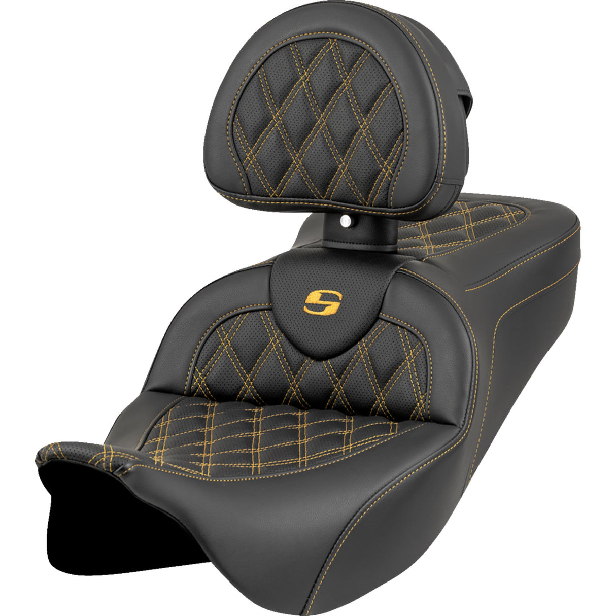 Saddlemen Roadsofa™ Seat Lattice Stitch Gold Stitch With Backrest - 808-07B-182B7 For Harley Touring 2008-2025