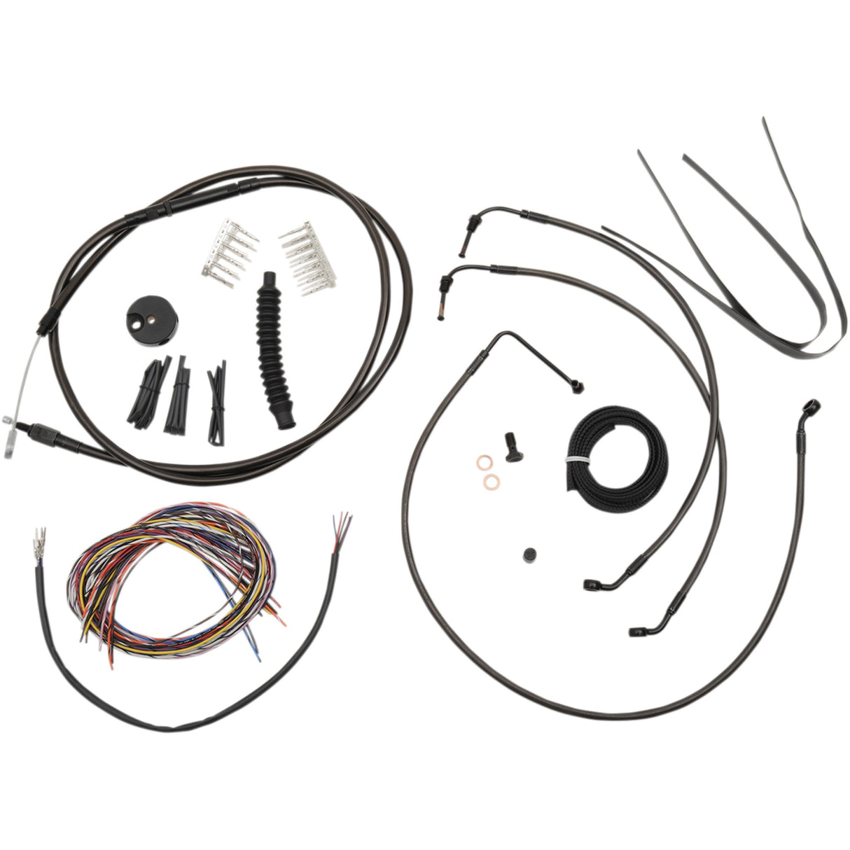 LA Choppers Complete Midnight Braided Handlebar Cable Brake Line Kit — Standard 12"-14" Handlebars ABS - LA-8052KT2-13M For Harley Touring 2014-2015