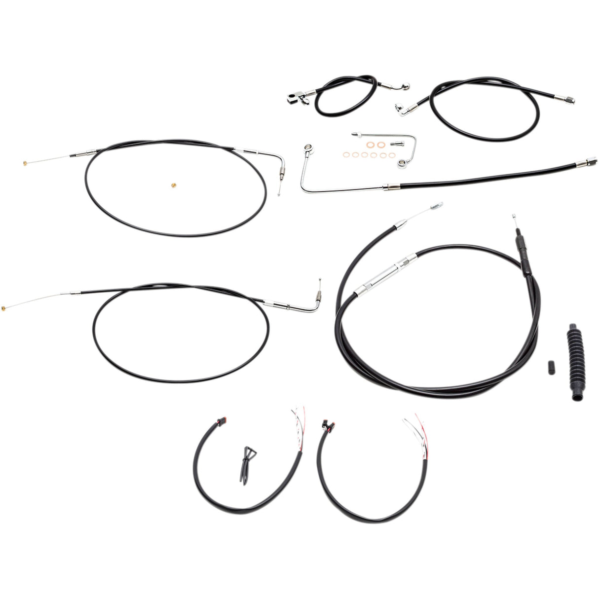 LA CHOPPERS 0610-1800 LA-8151KT2A-16B Complete Black Vinyl Braided Handlebar Cable/Brake Line Kit - 15" - 17" Handlebars - Black Vinyl