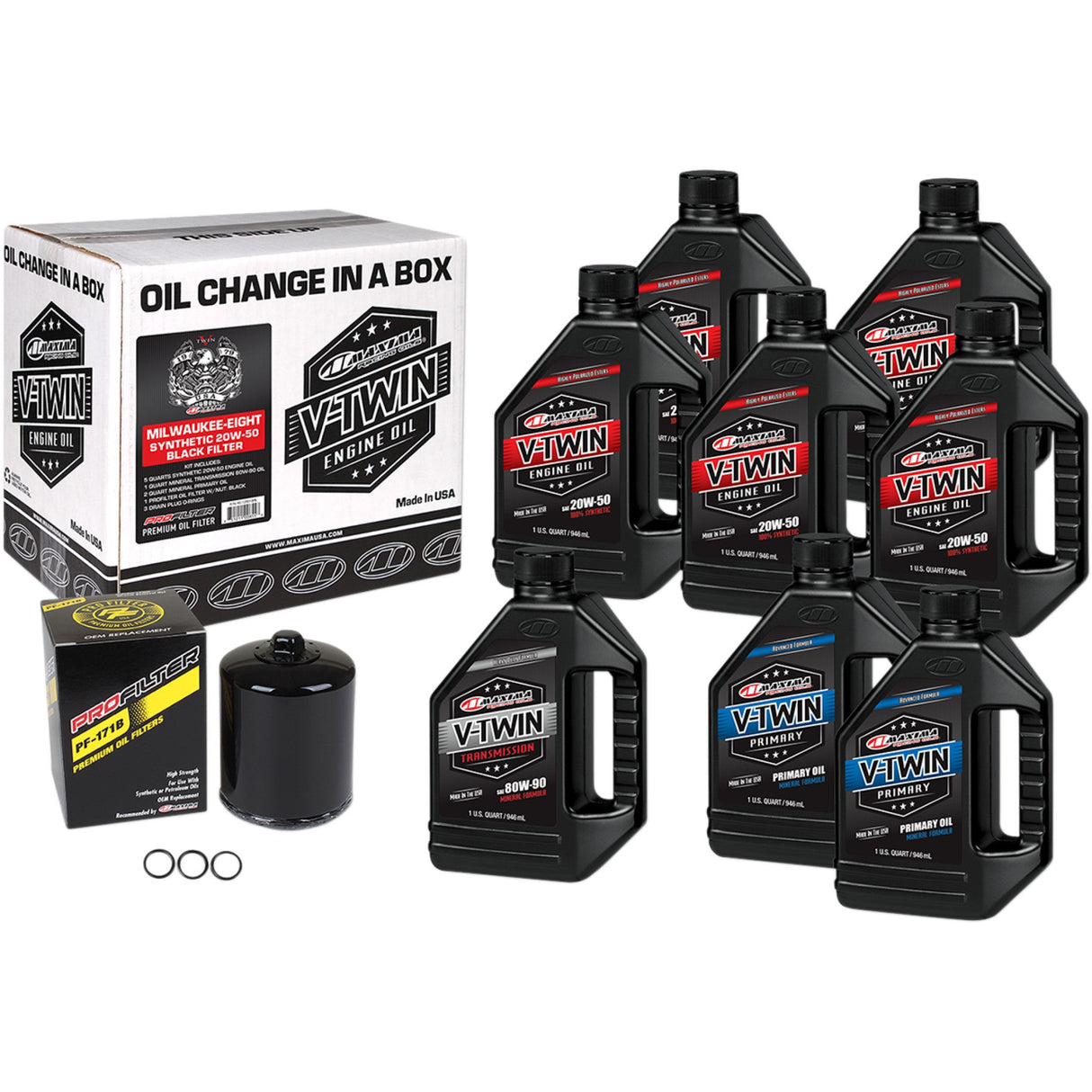 MAXIMA RACING OIL 3601-0714 90-129018PB Milwaukee-Eight Synthetic 20W-50 Oil Change Kit M8 Synthetic 20W-50 Oil Change Kit - Black Filter