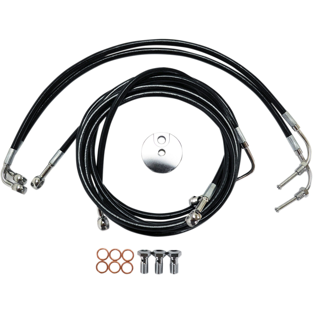 LA Choppers Black Braided Brake Line Kit 15" 17" Ape Hanger Handlebars Black - LA-8051B16B For Harley Touring 2008-2013