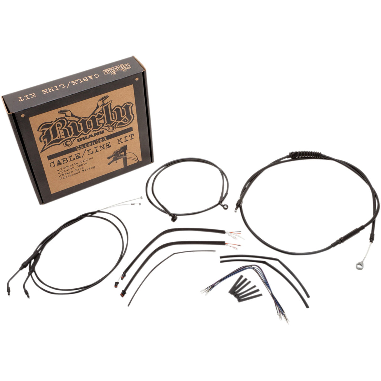 Burly Brand Complete Black Vinyl Handlebar Cable Line Kit For Ape Hangers 16" - B30-1108 For Harley Sportster 2014-2022