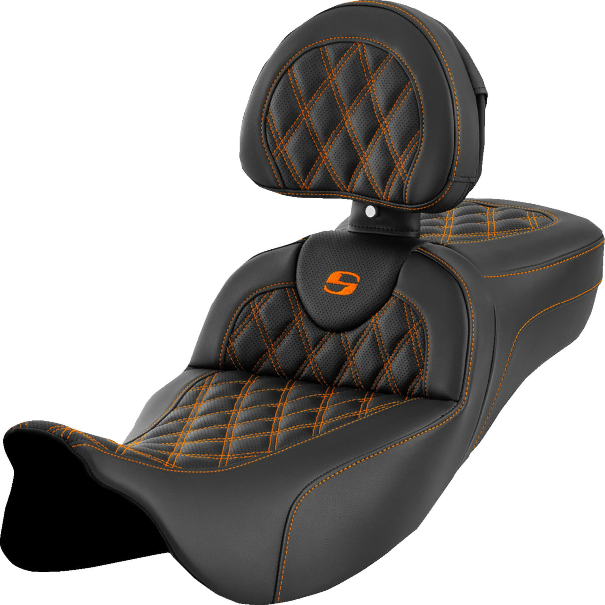 Saddlemen Roadsofa™ Extended Reach Seat Lattice Stitch Orange Stitch With Backrest - 808-07B-184B3 For Harley Touring 2008-2025