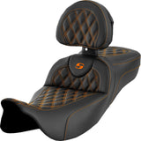 Saddlemen Roadsofa™ Extended Reach Seat Lattice Stitch Orange Stitch With Backrest - 808-07B-184B3 For Harley Touring 2008-2025