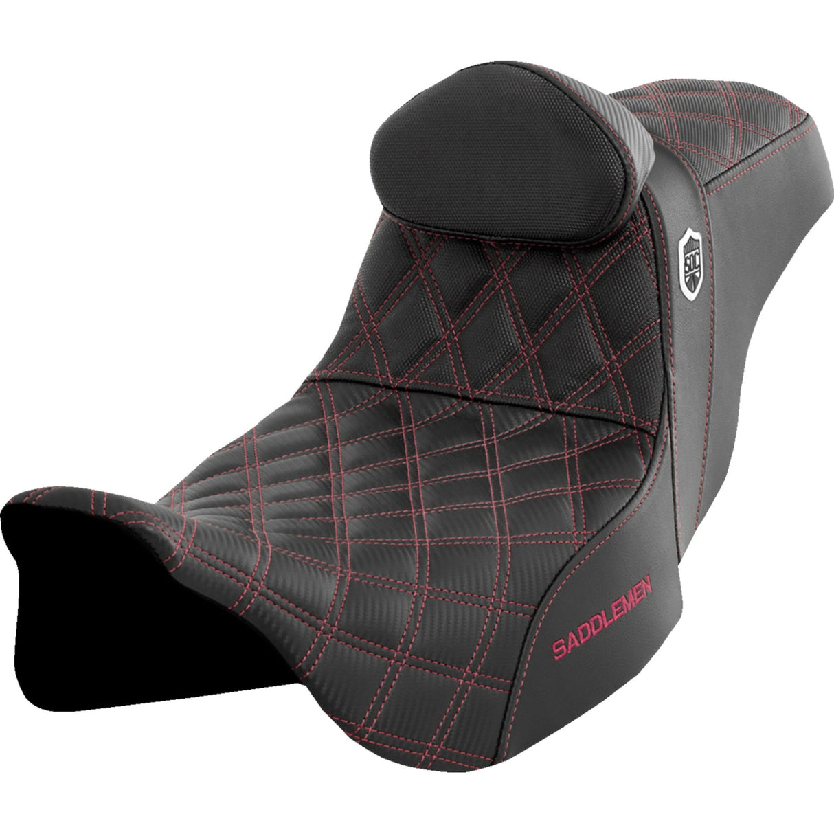 Saddlemen Pro Series SDC Performance Grip Seat With Backrest Wine Berry Stitch - SC80807WINRT For Harley Touring 2008-2023