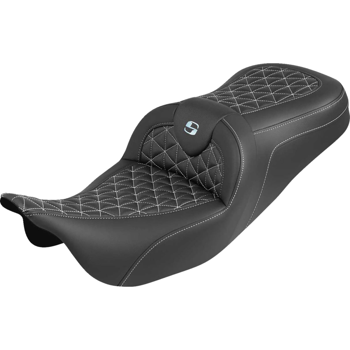 Saddlemen RoadSofa™ Tri Gripper Seat Standard Reach Silver Stitch W O Backrest Flh Flt - 808-07B-21005 For Harley Touring 2008-2025