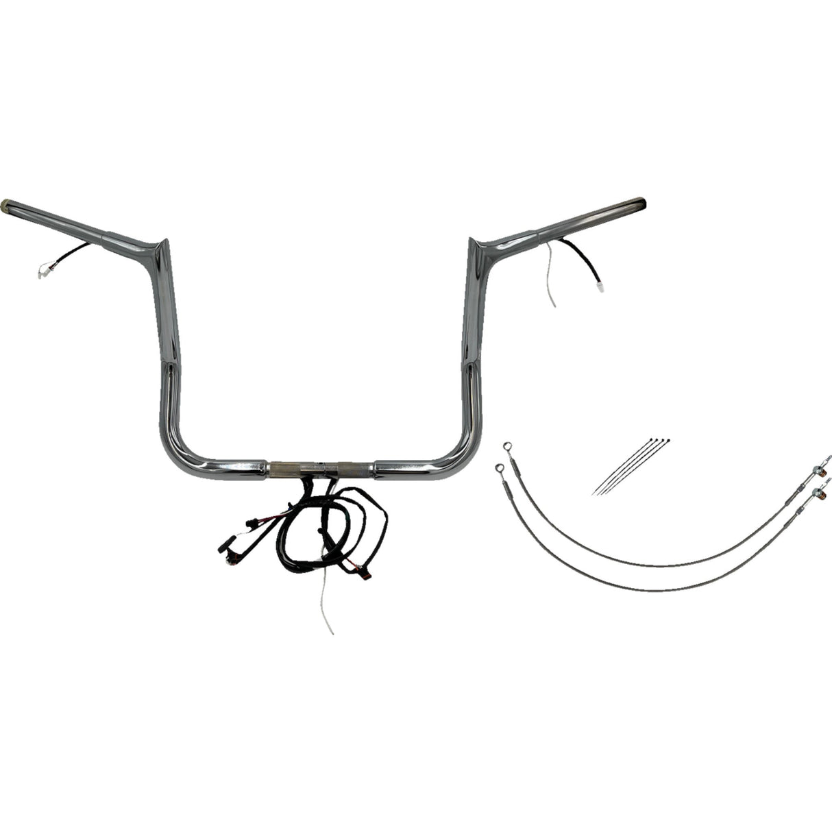 FAT Baggers INC. EZ Install Wired 1-1/4" Pointed Top Handlebar Kit 12" Chrome - 902212 For Harley Touring 2016-2020