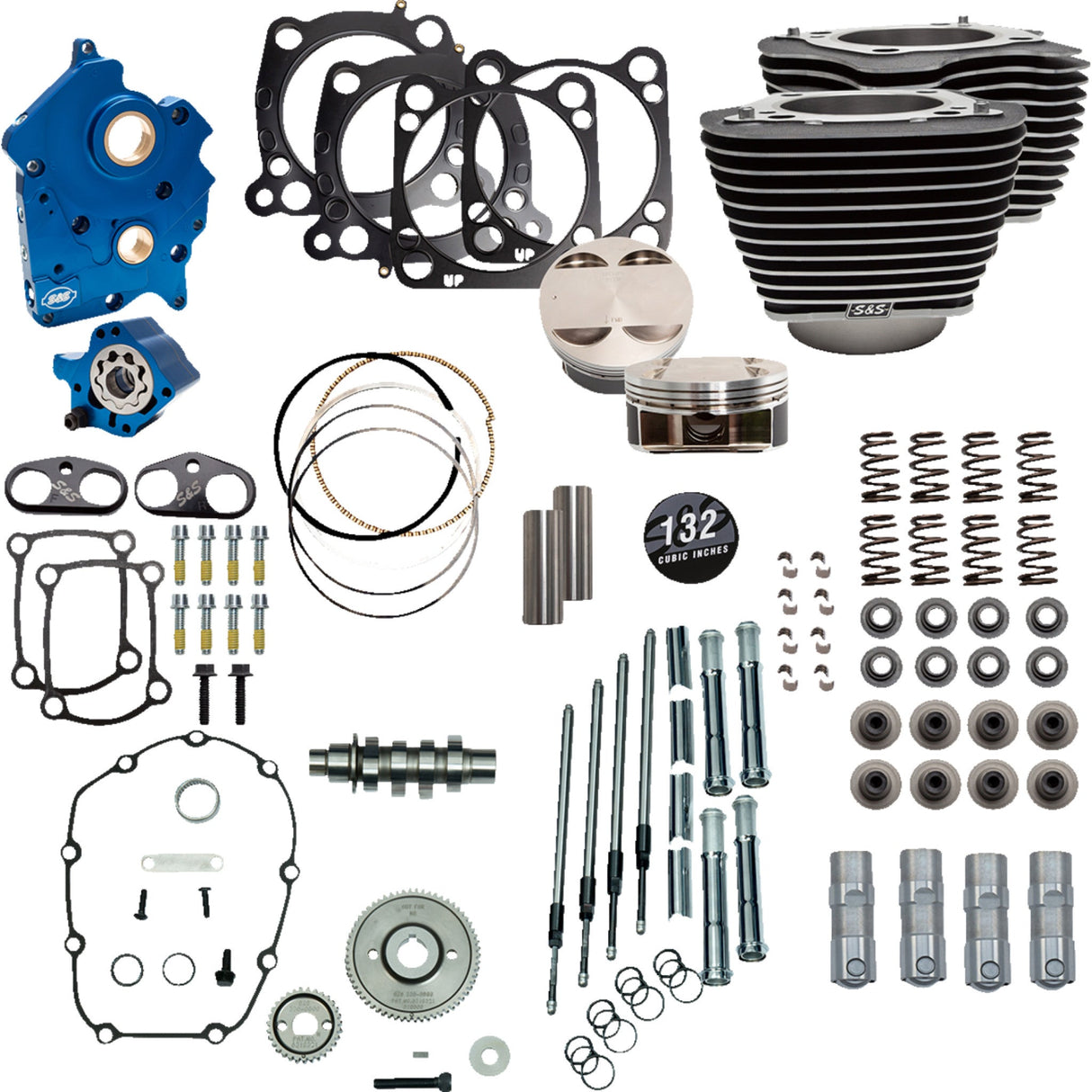 S&S CYCLE 0904-0107 310-1230 132" Power Package Engine Performance Kit gear drive - water cooled - highlighted fins - m8