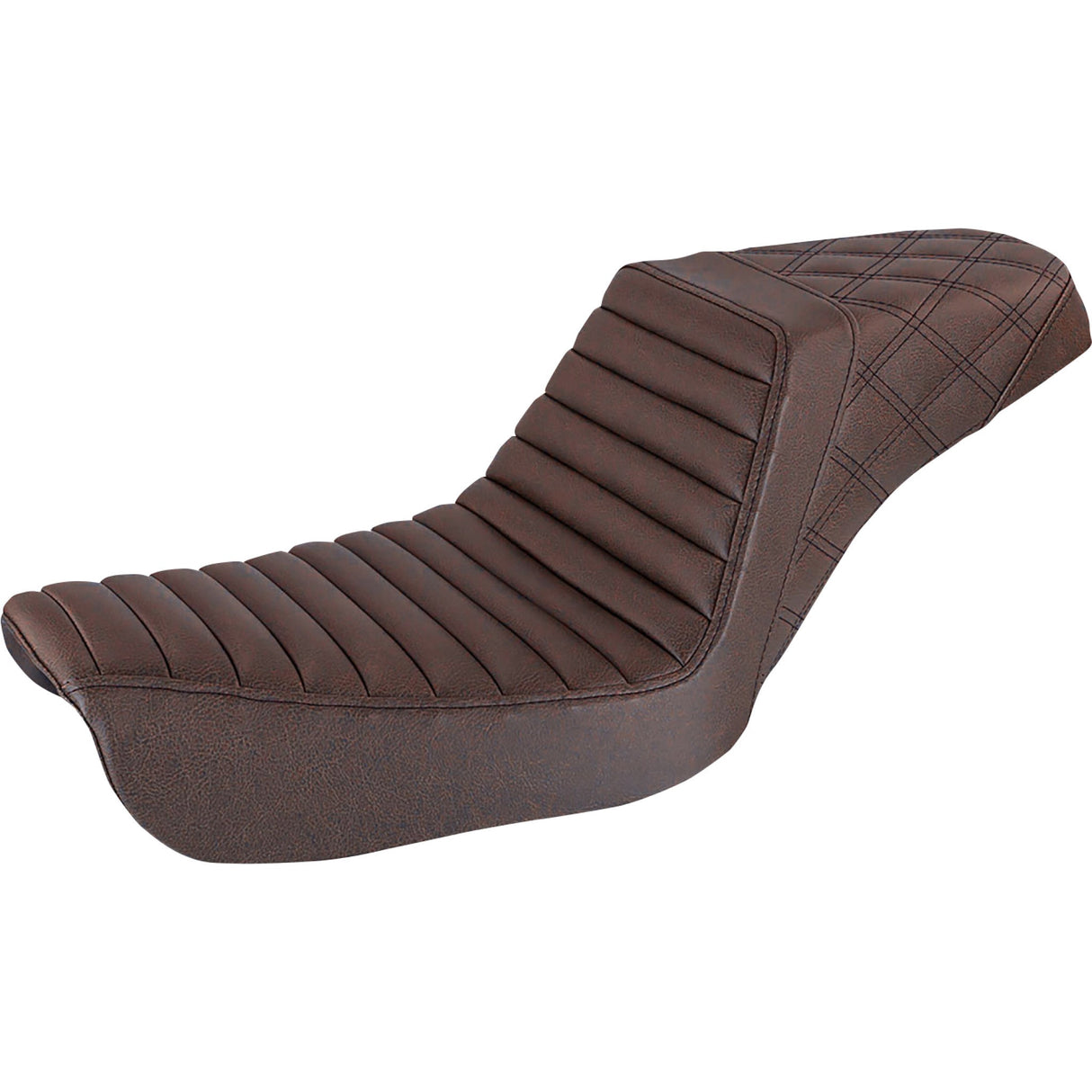 Saddlemen Step-Up Seat — Rear Lattice Stitch Front Tuck-N-Roll Brown - 804-04-176BR For Harley Dyna 2004-2005