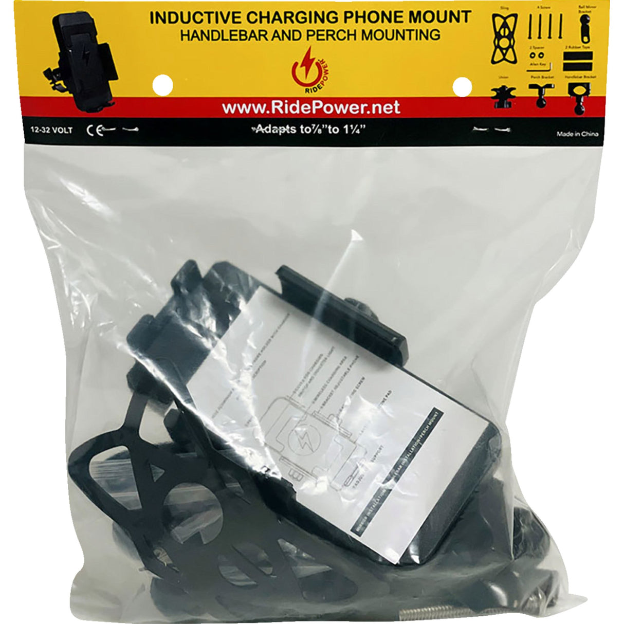 RIDEPOWER 0636-0197 RPPMMTLBKBW12 Phone Holder Ball Mount Ball Mount - Phone Holder - Wireless Charging