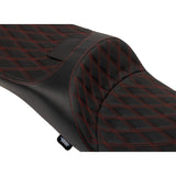DRAG SPECIALTIES SEATS 0801-1982 Extended Reach Freedom Touring Seats Extended Reach Freedom Seat - Vinyl - Double Diamond - Red Stitch - FLT/FLH '09-'24