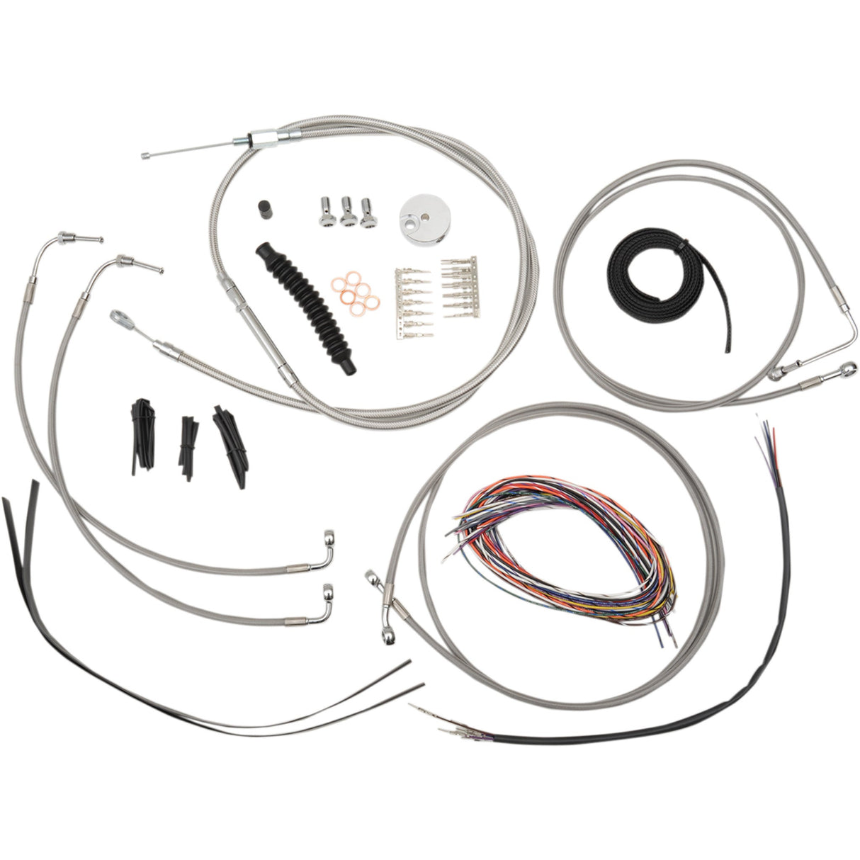 LA Choppers Complete Stainless Braided Handlebar Cable Brake Line Kit — Cable Kit 15"-17" Handlebars - LA-8051KT2-16 For Harley Touring 2008-2013