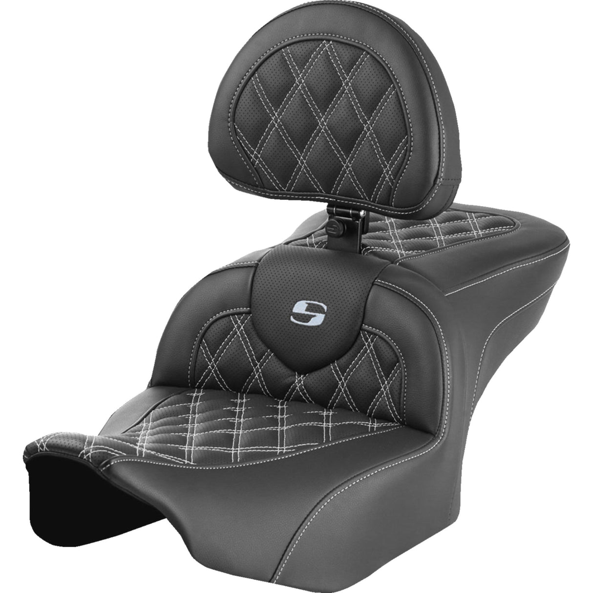 Saddlemen Roadsofa™ Lattice Stitch Seat With Backrest Silver Stitch - 823-07-182B5 For Harley Touring 2023-2026