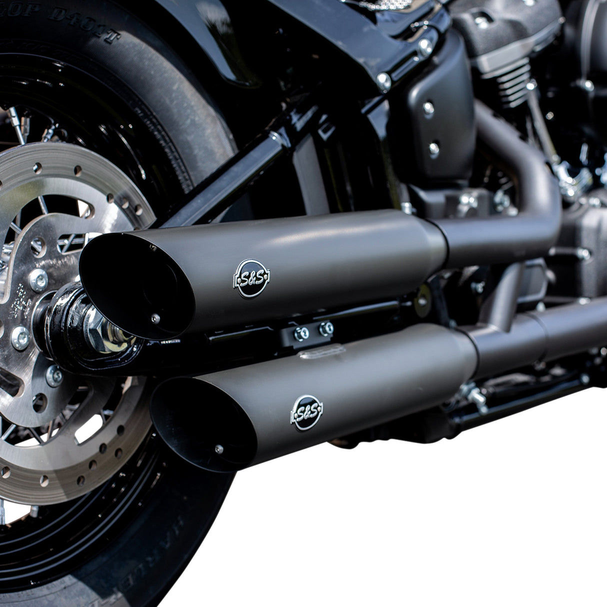 S&S Cycle Slash-Cut Slip-On Mufflers Race Black Flfb - 550-0735 For Harley Softail 2018-2022