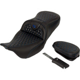 Saddlemen Honeycomb Roadsofa™ Seat Honeycomb Blue Stitch With Backrest - 808-07B-189B1 For Harley Touring 2008-2025