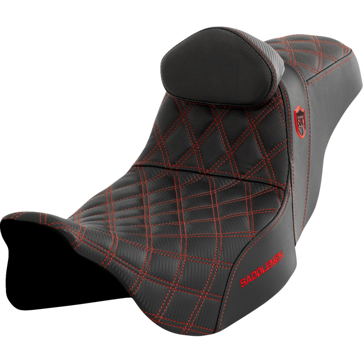 Saddlemen Pro Series SDC Performance Grip Seat With Backrest Red Stitch - SC80807REDRT For Harley Touring 2008-2024