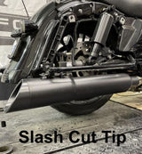 Tab Performance 121-2298-C-Z 50 Cal 5 Inch Diameter Pipe Slip-On Mufflers 17-Up Harley Davidson Touring Black Zombie Baffles (Loud) 5 Inch Chrome Slash Cut Tip